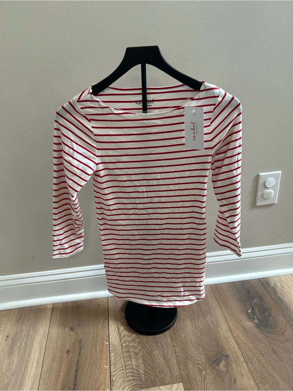 Isabel XS Maternity Red and White Striped 3/4 Sleeve Top NWT